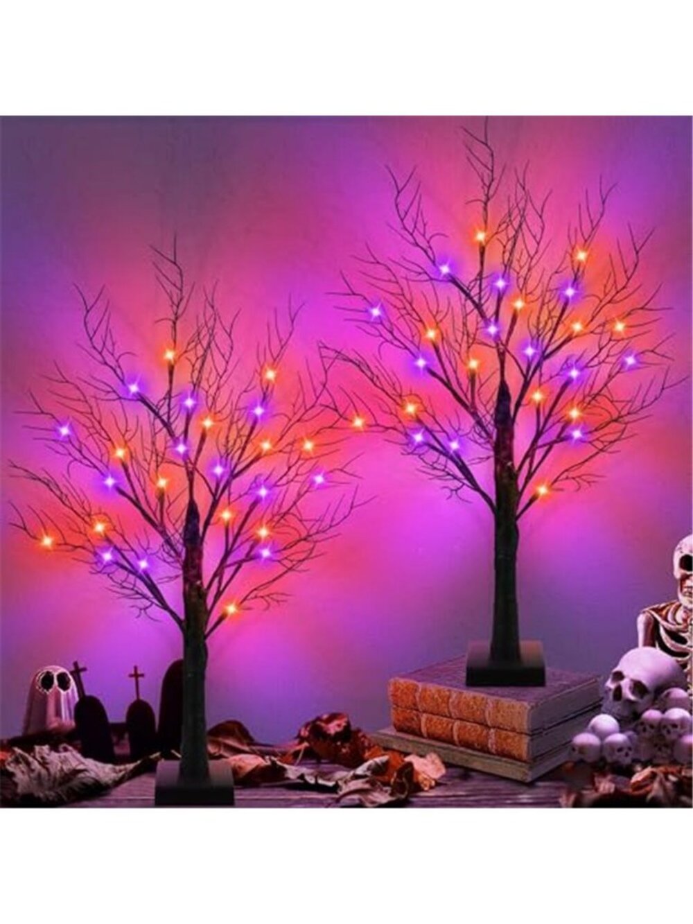 [Timer] 2 Pack Halloween Decorations Indoor, 24 Inch Halloween Tree